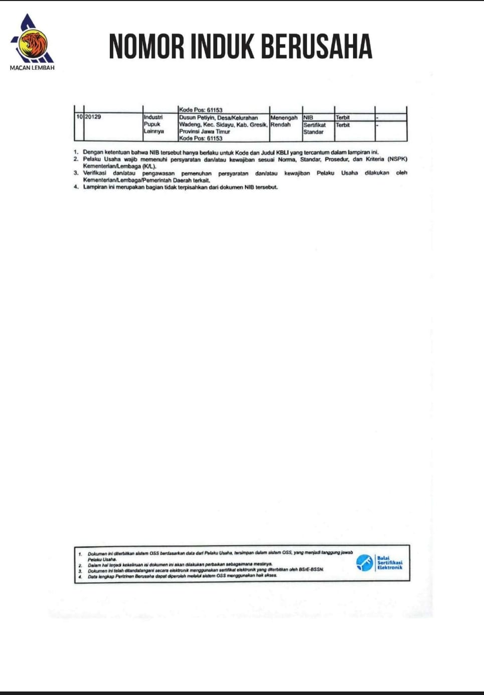 Nomor Induk Berusaha (NIB) Halaman 2